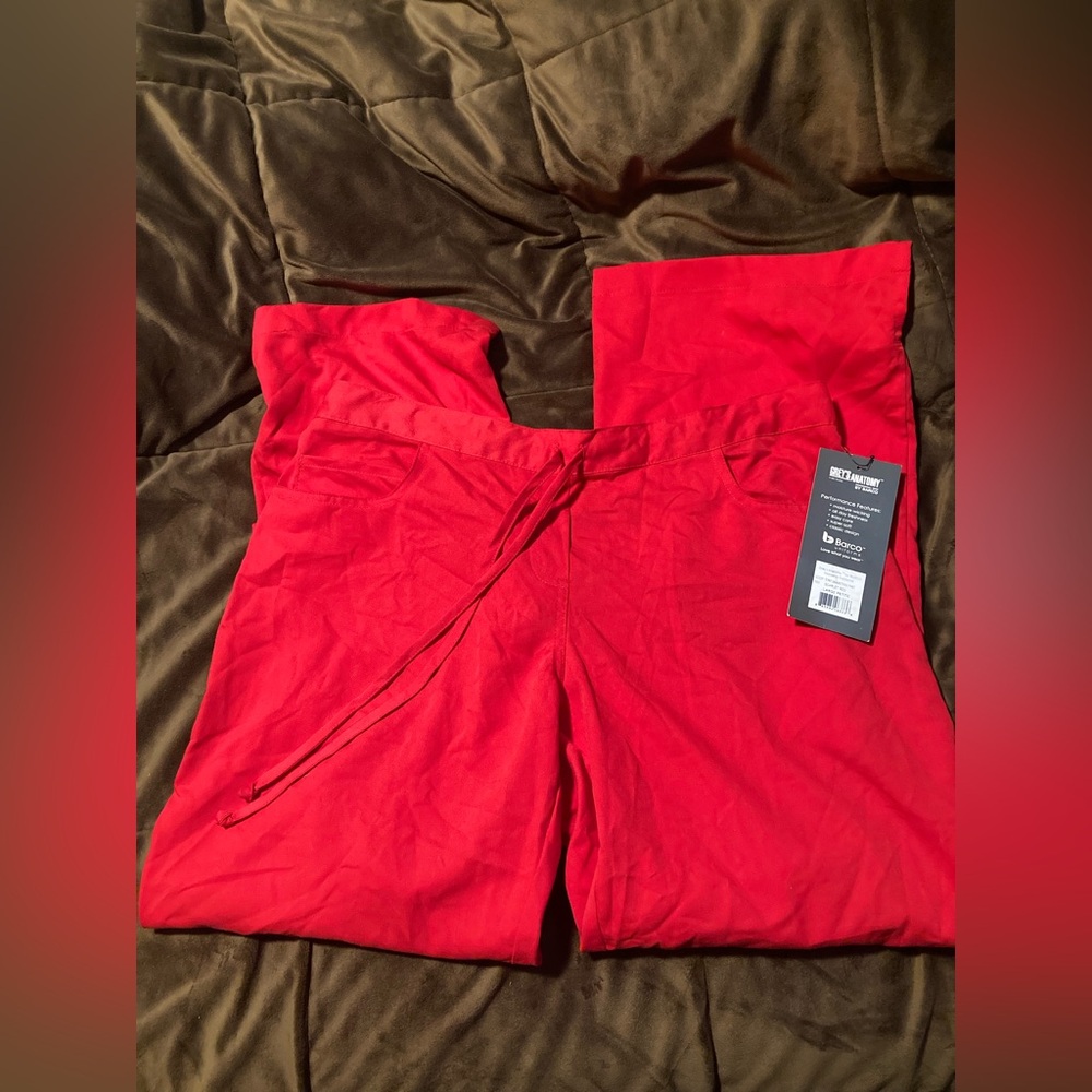 Greys Anatomy brand, size large petite, scarlet red, new with tags, acrub pants